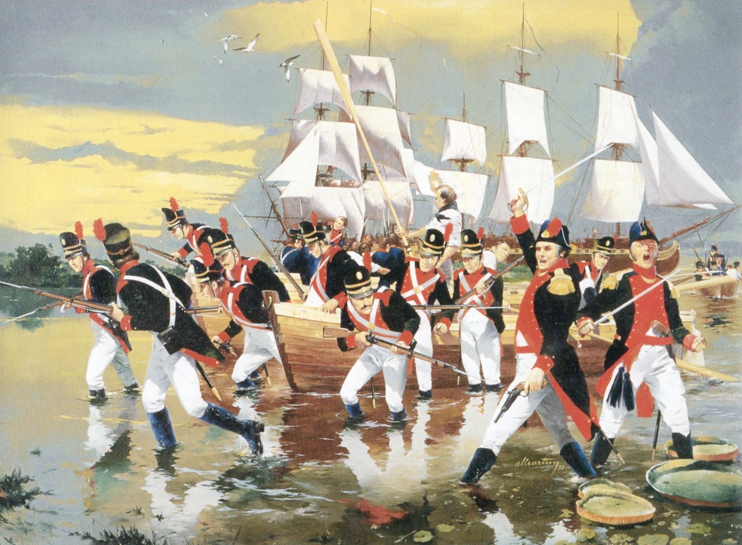 Pintura histórica do Desembarque Luso-Brasileiro em Caiena