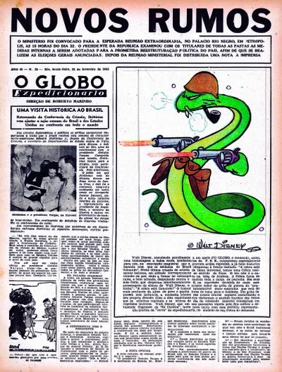 Jornal noticiando o esforço da Força Expedicionária Brasileira. O álibi que desmontou a máquina de Vargas.